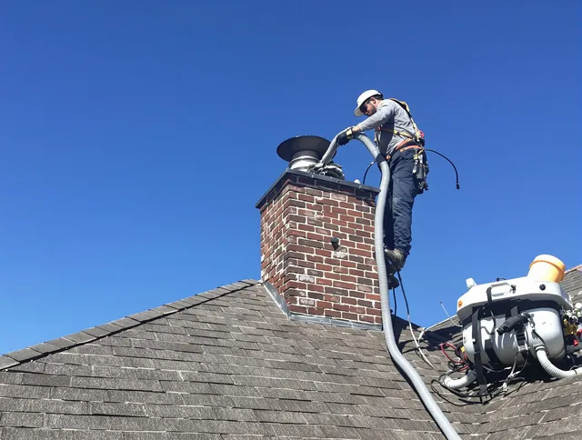 Dedicated Hanson Chimney Sweep team member cleaning a chimney in Hanson, MA