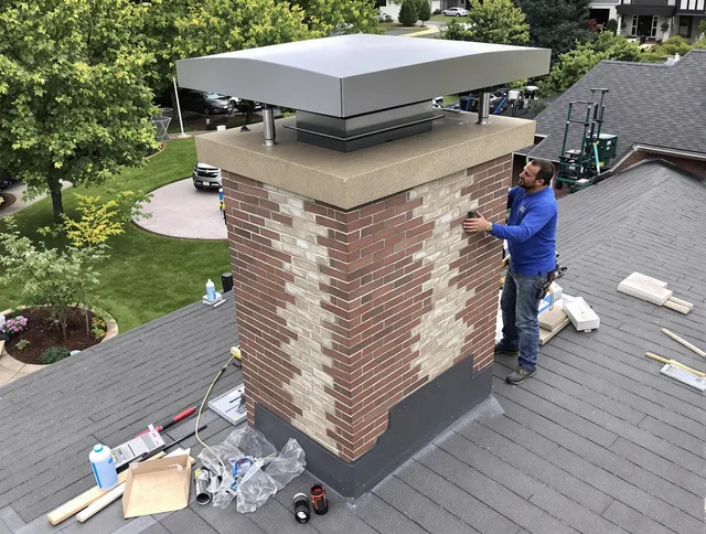 Hanson Chimney Sweep team working on a custom chimney remodel in Hanson, MA